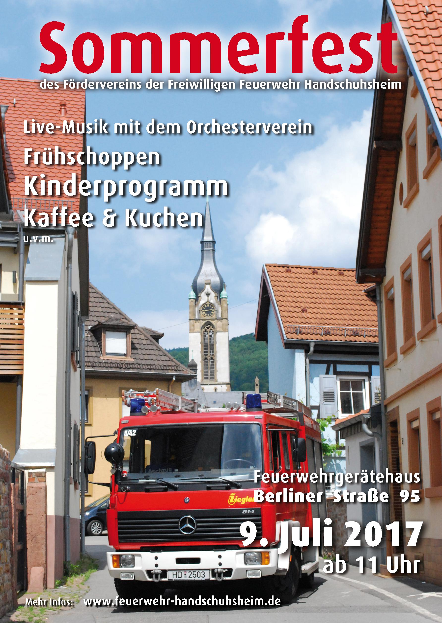 Plakat für das Sommerfest 2017 der freiwilligen Feuerwehr Handschuhsheim